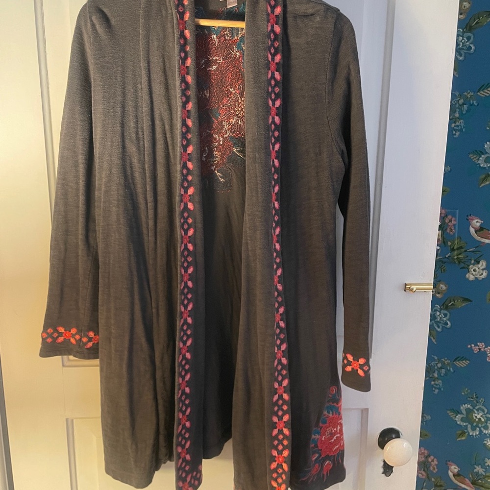 J. Jill Dark Knit Cardigan with Colorful Embroidery